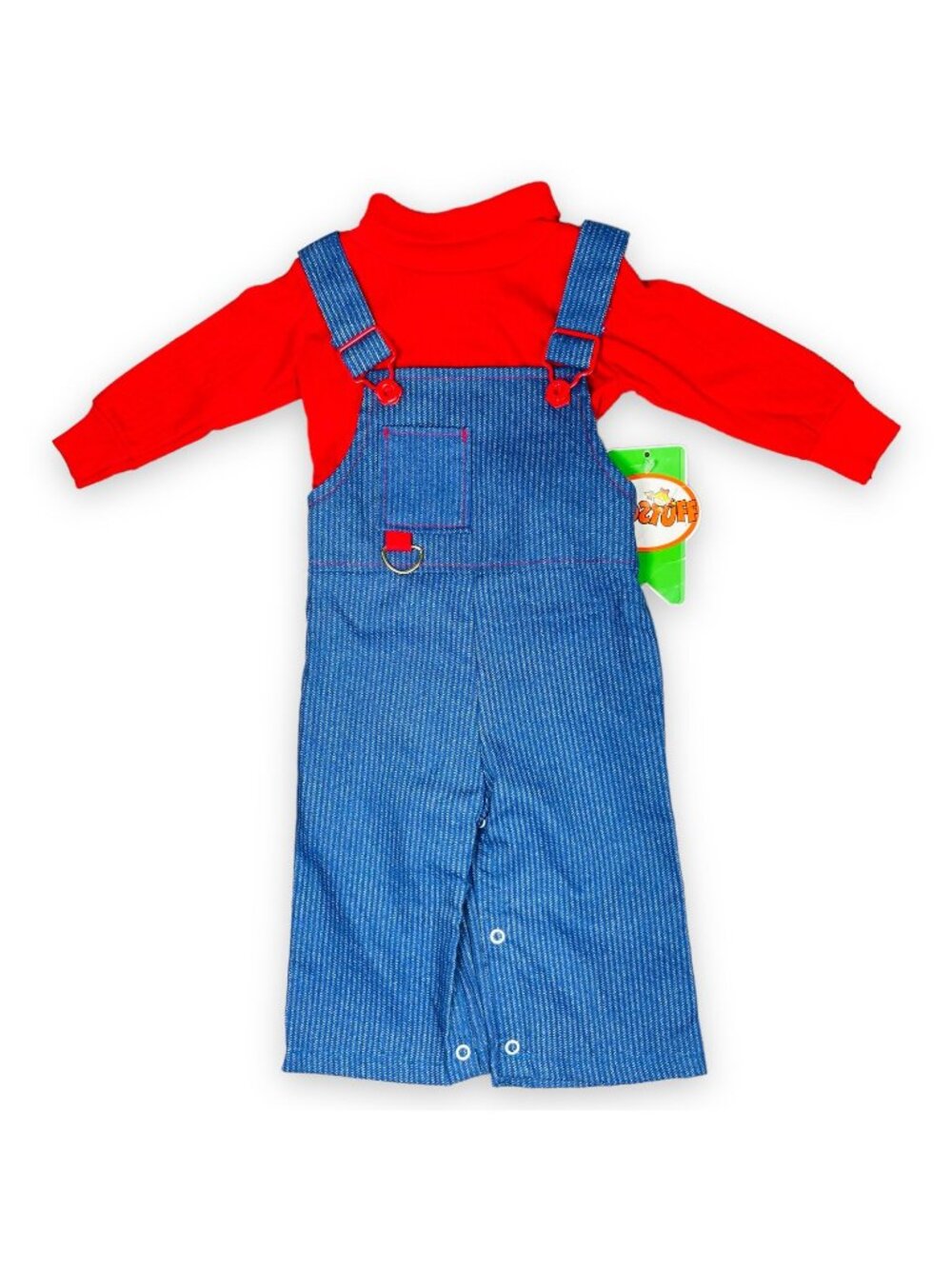 NWT Vintage Red Turtleneck Long Sleeve + Overalls Matching Outfit Set 9m / 12m